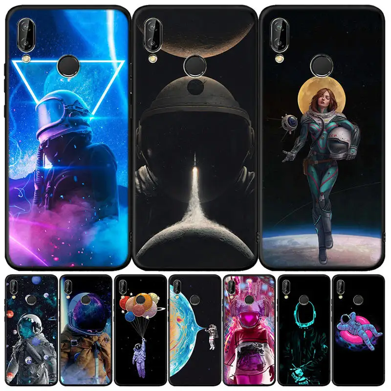 Чехол со звездным небом и астронавтом для Huawei P20 P30 P40 E Lite Pro P Smart Z Plus 2019 черный