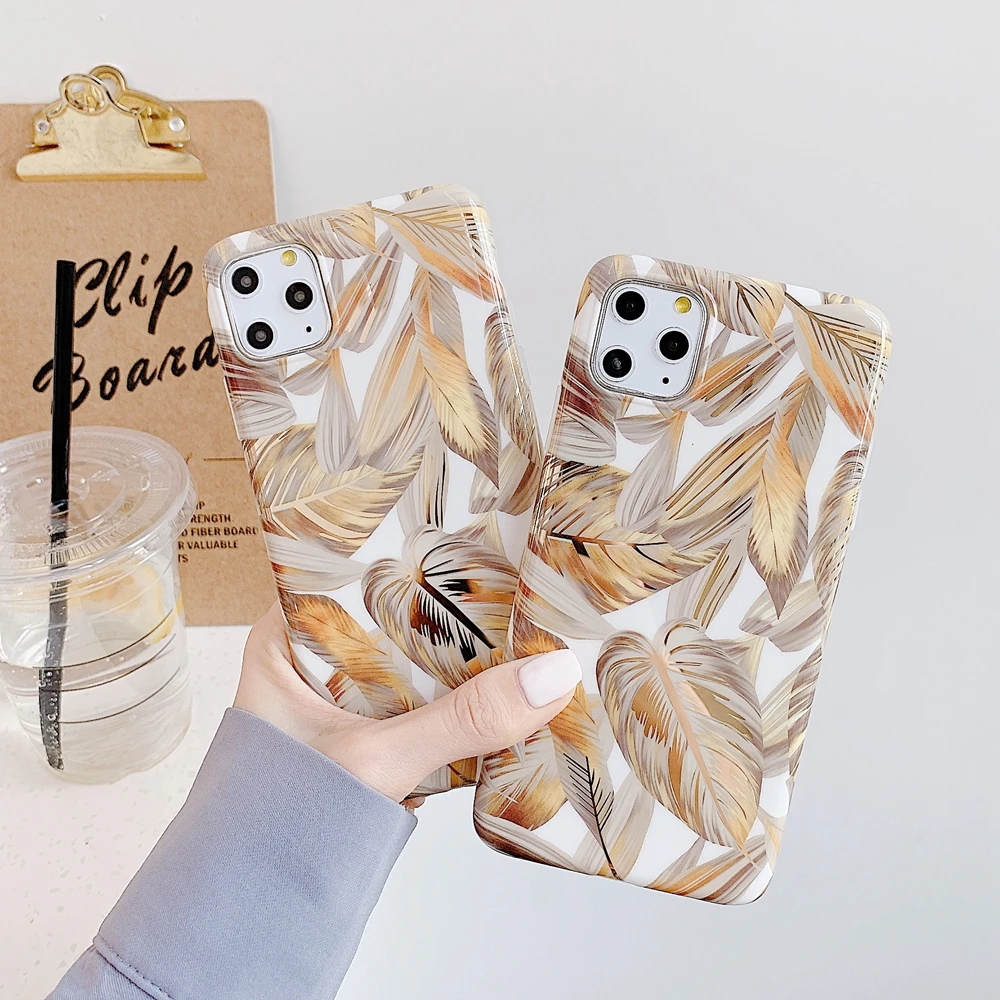 Gold Leaf Luxury Cell Phone Case For iPhone 11 Max Pro Cover Apple Ultra Thin Shockproof Soft Tree Pattern Glossy Mobile Cute Capa |