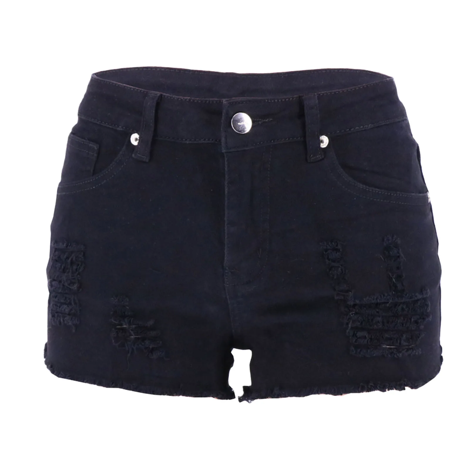 

2021 Summer New Clothing Women's Stretchy Denim High-waist Shorts Frayed Ripped Shorts With Pockets Pantalones De Mujer