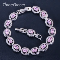 threegraces 6 color options women jewelry gift fashion crystal charm bracelet with purple pink green royal blue cz stones br125