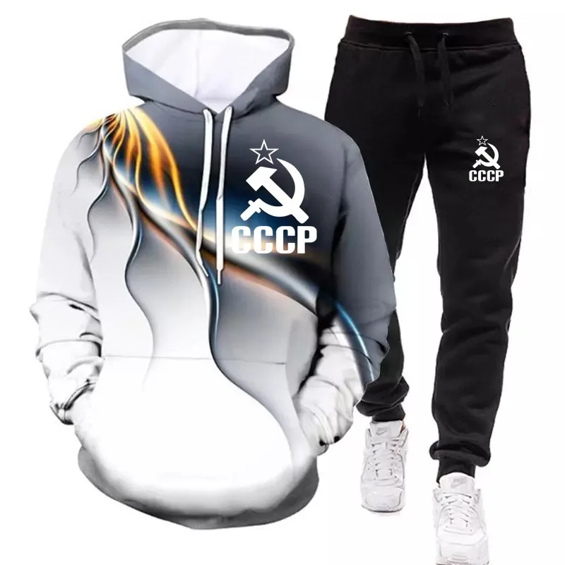

New Men's T-shirt autumn CCCP Russia Suit Male Soviet Union Soviet Men's Track suit Moscow Men Tees O Neck run hoodie Sweatshirt