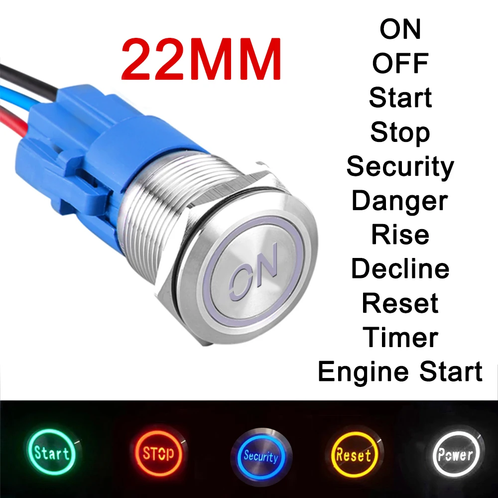 

Popular 22mm Customization Instructions Logo Metal Push Button Switch Latching/Momentary Character Lettering LED Light 12V 24V