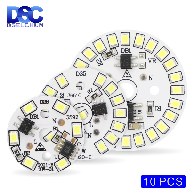 

10pcs/lot LED Chip for Light Bulb 3W 5W 7W 9W 12W 90 Lumen/W 2835SMD Round Light Beads AC 220V-240V Bulb Chips Lighting Lamp