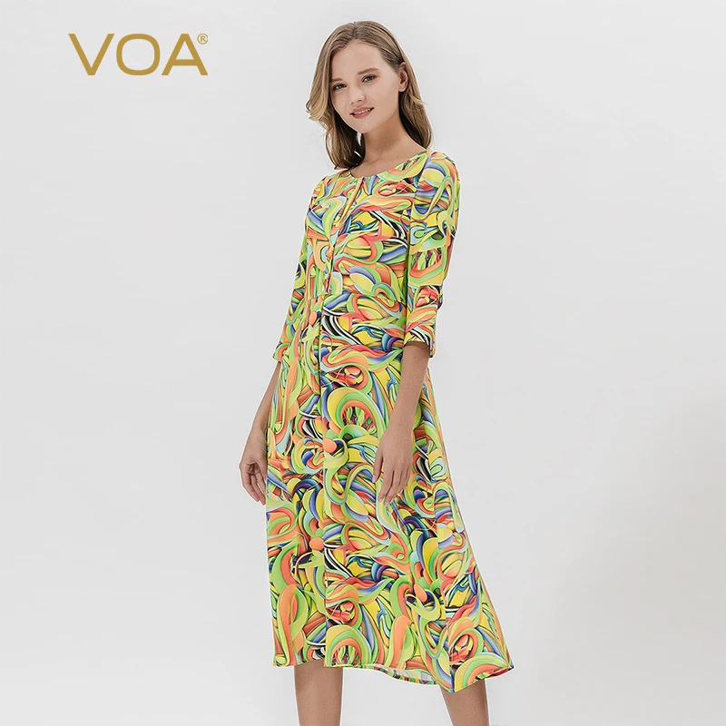 VOA винтажное шелковый шелк платье женское блестящее теплое платья женские
