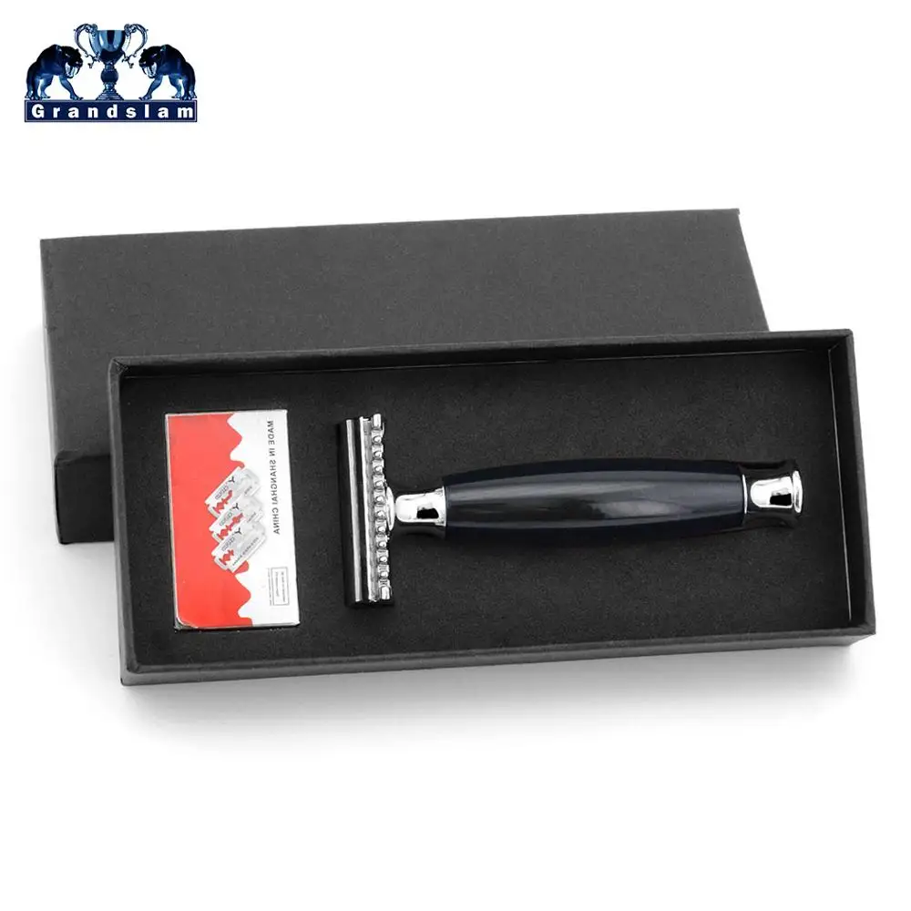 Black Resin Handle Grandslam, три части, открытая расческа, двойная кромка, безопасная бритва, классическая профессиональная ручная безопасная бритва, бритва с 10 лезвиями - Цвет: Black Resin Handle