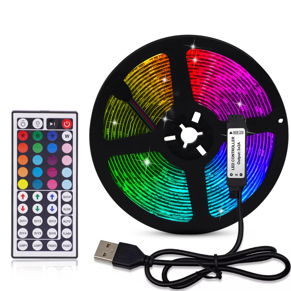 

5V RGB LED Strip Light 5m 10m USB Remote Control SMD 5050 Lights LED Tape Backlight For TV Holiday Decor 0.5/1/2/3m Black PCB