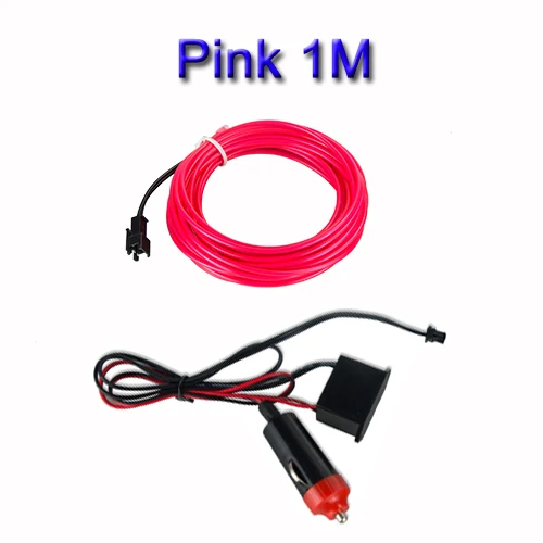 pink 1m EL Wire Автомобильный светодиодный светильник 1 м 2 м с адаптером освещение салона автомобиля украшение двери для авто неоновый светильник светодиодный Канатный светильник 10 цветов/ - Испускаемый цвет: pink 1m