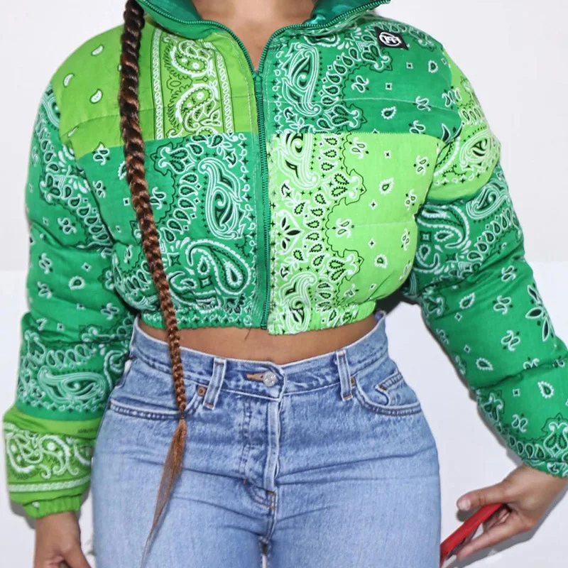 

MOUSSNO Thickened stand-up collar trend pattern casual autumn and winter new styles to wear bread padded jacket women M23470X