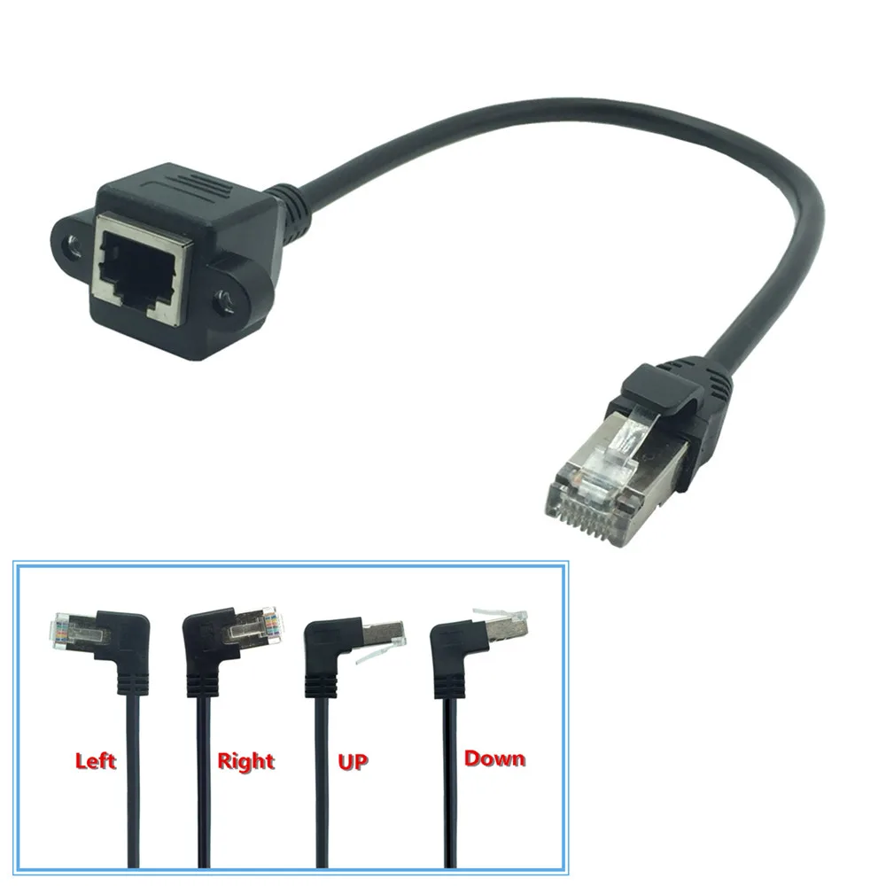

8Pin RJ45 Cable Male to Female Screw Panel Mount Ethernet LAN Network 8 Pin 90 Degree Right Angle Extension Cable 0.3m 0.6m