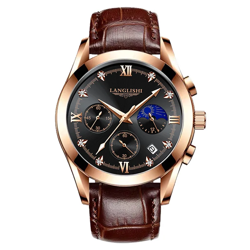 

LANGLISHI 2020 Fashion Casual Mens Watches Top Brand Luxury Leather Gold Clock Male Sport Wristwatch Waterproof Quartz Watch