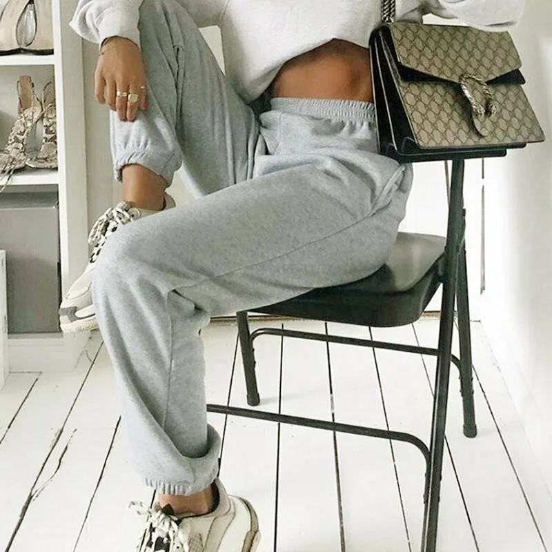 

Dropshipping 2020 Sweatpants Women Baggy Gray Sports Pants Joggers Wide Leg Oversized Streetwear High Waisted Trousers Women