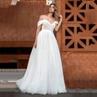 Длинное ТРАПЕЦИЕВИДНОЕ свадебное платье с открытыми плечами, открытой спиной и аппликацией