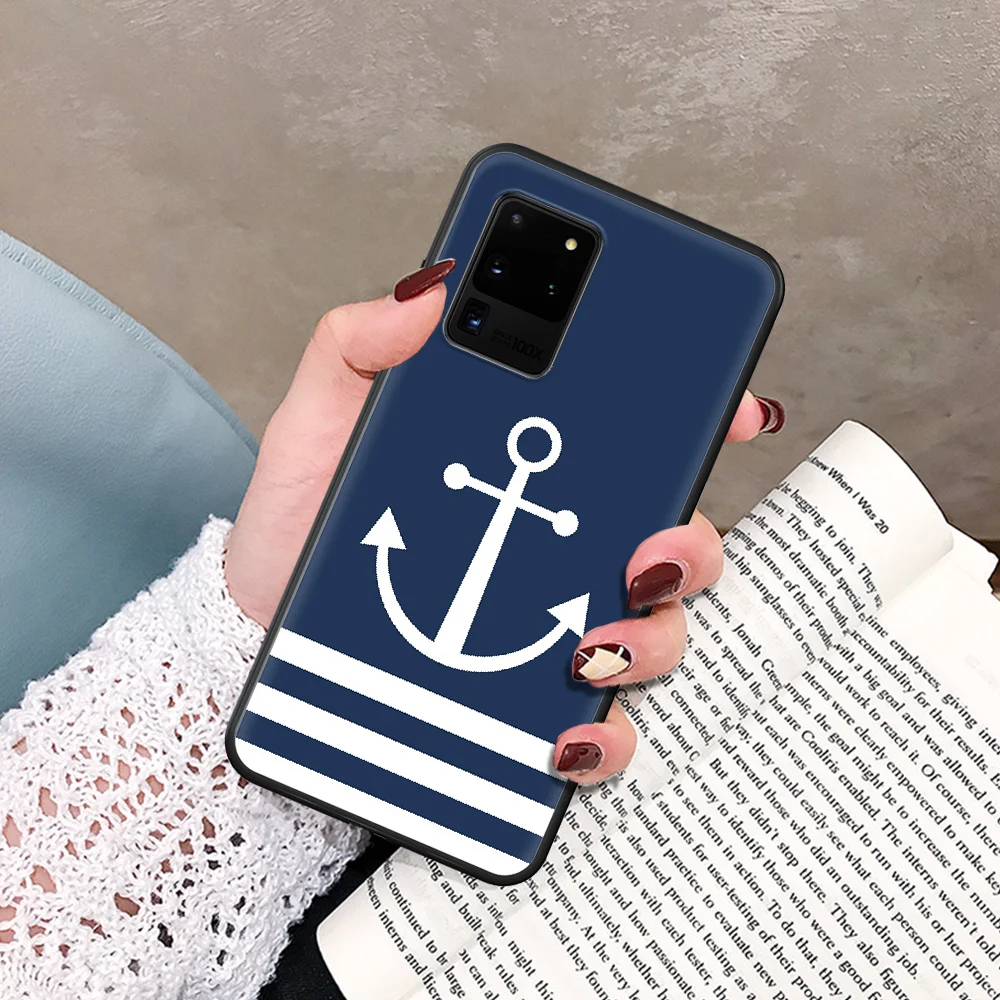 

Navy Stripes Hope Anchor Phone Case For Samsung Galaxy Note S 8 9 10 20 Plus E Lite Uitra black Funda Trend Hoesjes Fashion