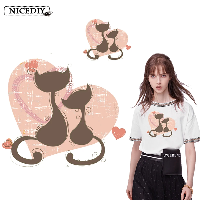 Нашивки Nicediy с надписью Love Cat термотрансферные наклейки принтом стираются для