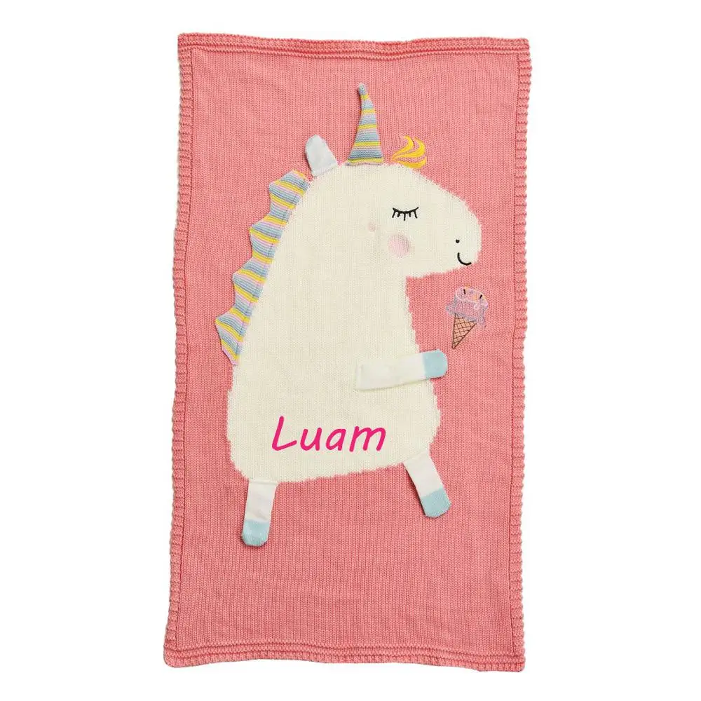 Comprare PERSONALIZZATO Coperta Del Bambino Maglia Rosa Unicorn Monogramma Personalizzato Ricamato Regalo Del Bambino Doccia Infantile Caldo Blankie Coperta Swaddle