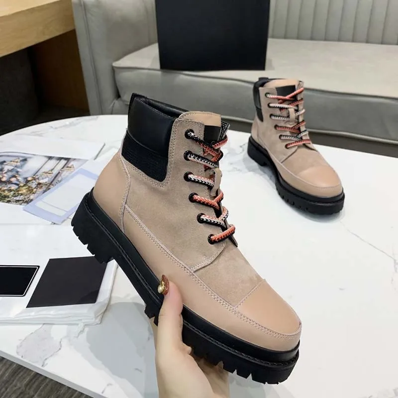 

2021 Winter Top Quality Design Women Shoes Cow Suede Ankle Boot Lace-Up Fur Inside
