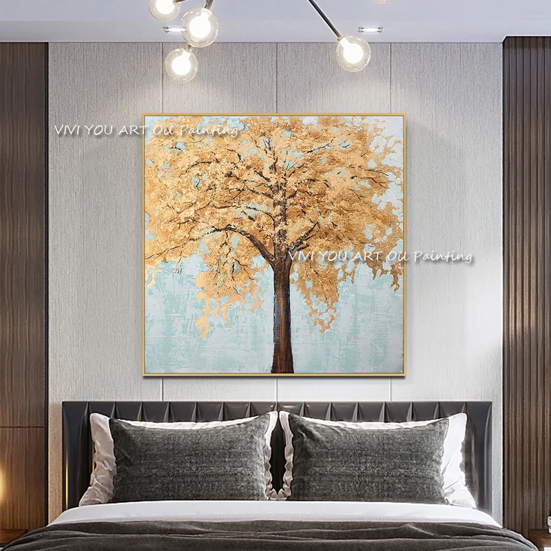 

100% Handmade Gold Foil Tree Oil Paintings Modern 100% Handpainted Home Decoration Wall Art Pictures Wall Art As A Gift Unframed