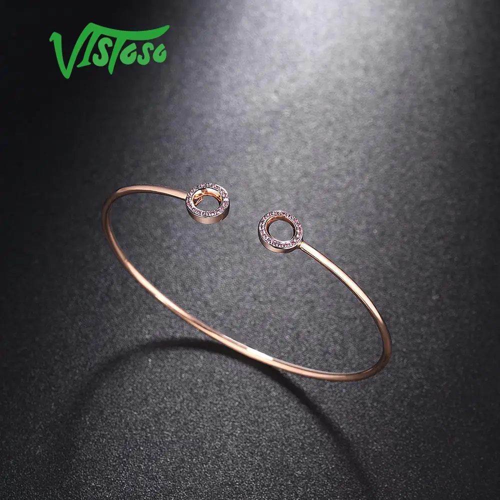 VISTOSO 9K 375 розовое золото блестящий настоящий Аметист уникальный браслет для леди