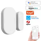 Смарт-датчик двери Tuya Zigbee, детекторы открытиязакрытия помещения, домашняя сигнализация, совместима с приложением Alexa Google Home Tuya