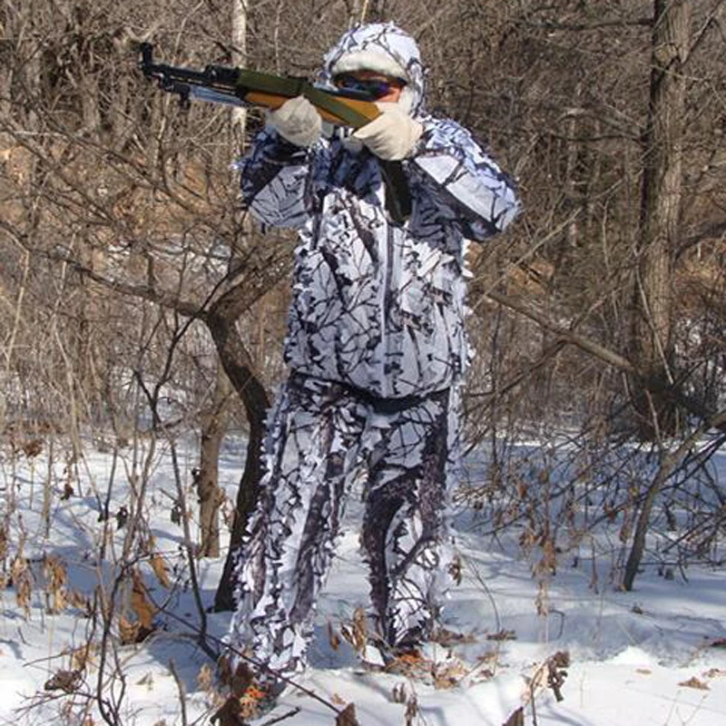 

3D white snow plum tree branches style camouflage ghillie suit birdwatch airsoft hunting clothes include jacket and pant