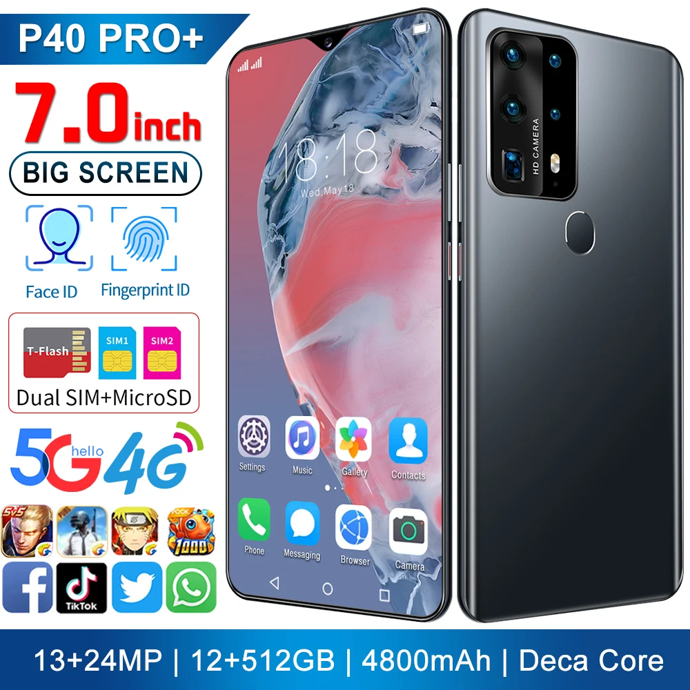 

Global Version Smartphones P40 Pro+ 7.0"Dual SIM 12GB+512GB Snapdragon 888 4800mAh 13MP+24MP Deca Core Andriod10.0 MobilePhones