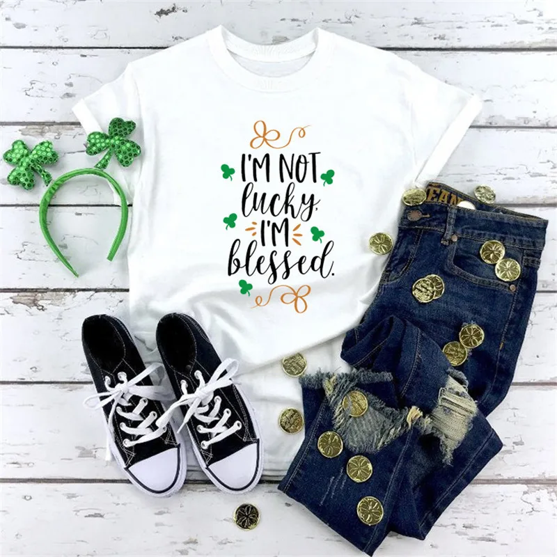 Женская футболка с надписью I'm Not Lucky Blessed принтом День Святого Патрика винтажная