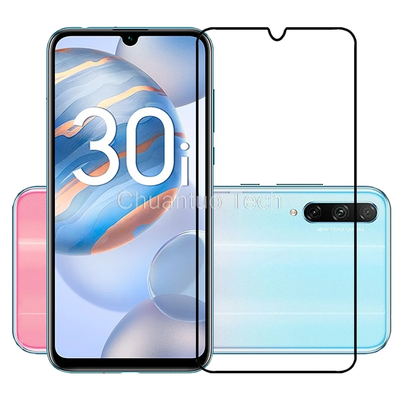 

75 Pcs/Lot 2.5D Premium Tempered Glass LRA-LX1 Full Cover Screen Protector Protective Film for Huawei Honor 30i LRA-LX1