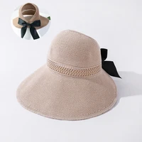 ladies summer outdoor empty top sun hat leisure sun hat female bow top hat foldable breathable beach travel sun hat