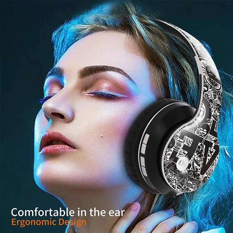 Гарнитура Bluetooth Складные портативные беспроводные наушники с граффити поддержка