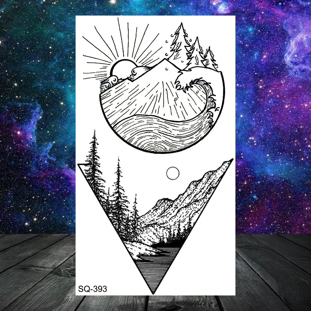 Временные татуировки 3D геометрия горное море для женщин взрослых мужчин детей