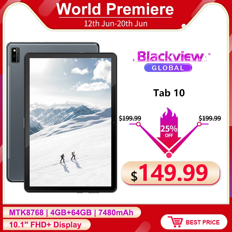 Blackview Tab 10 Android 11 4G Телефонный звонок планшетный ПК 1 дюймов MTK8768 Octa Core 4 Гб + 64 1920*1200