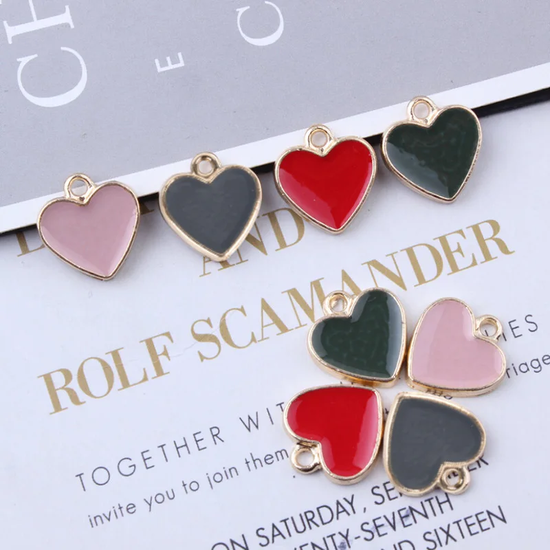 10 шт. Зеленый Серый Розовый Красный Эмаль Подвески Подвеска В Форме Сердца для DIY
