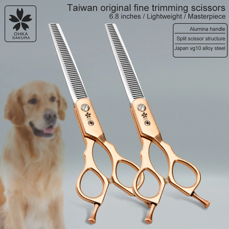 Taiwan origin gold pet teeth scissors customized 6.8 inch beauticians fine trimmi tool pet hairdressing scissors