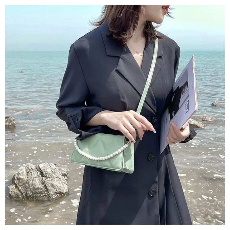 

Women'S Small Handbag With Pearl Ladies Green Yellow Shoulder Crossbody Bags 2021 Trend Female Purses And Handbags Luxury