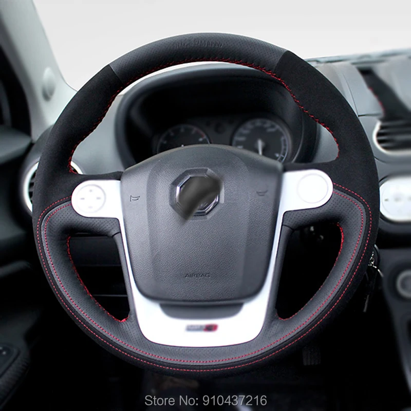 

По индивидуальному заказу DIY Топ черная замша просверленные кожа Красный Thead чехол рулевого колеса автомобиля для MG 3 2010-2017