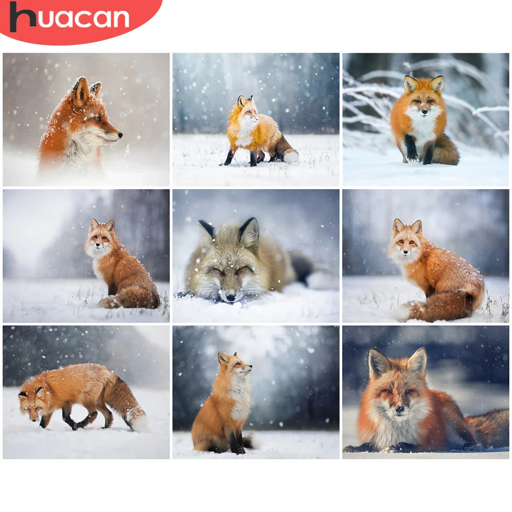 

HUACAN DIY Frame Picture By Numbers Fox Animal DIY Frame HandPainted Wall Art Paint By Number Winter Children's Room Decor