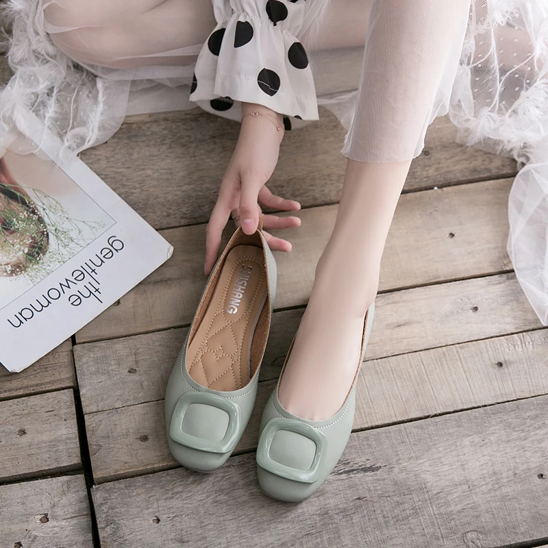 Туфли на плоской подошве с пряжкой Женские Балетки круглым носком Женская обувь