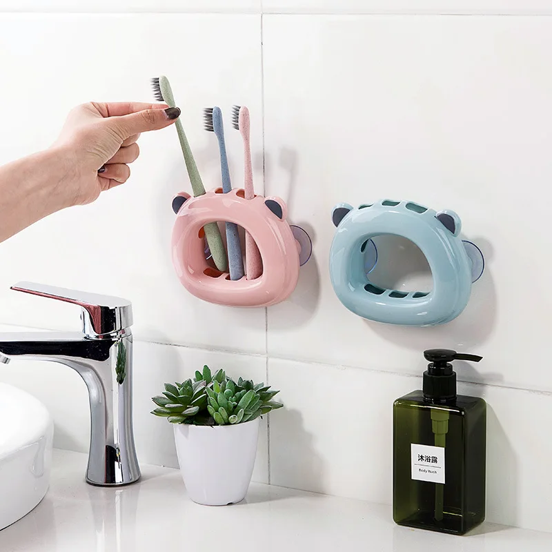 

Wall-mounted Toothbrush Holder Simple Bathroom Toothbrush Holder Cute Cartoon Shape Creative Couple Suction Cup Toothbrush Holde