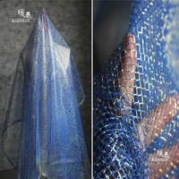 grid hollow mesh tulle fabric boyal blue golden diy patchwork decor veil skirt dress fashion designer fabric