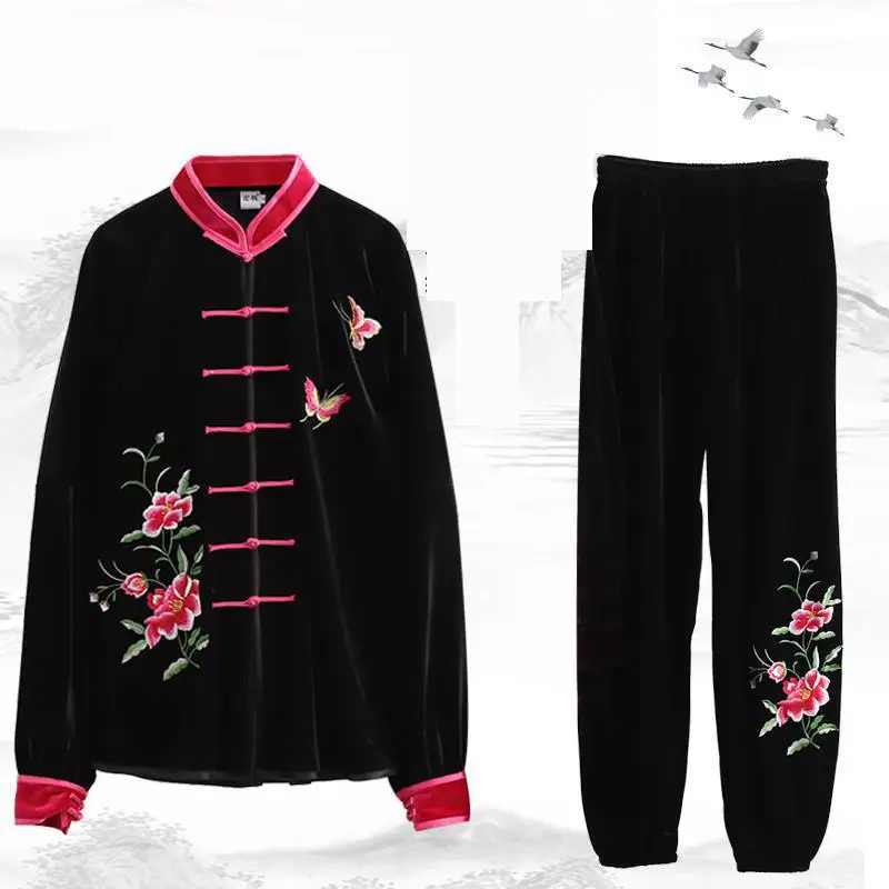 

Women Velour Embroidery Tai Chi Exercise Clothing Lady Traditional Chinese Kung Fu Wushu Uniforms High Quality Martial Arts Wear