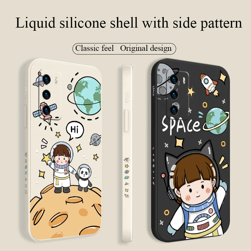 

Girl Astronaut Silicone Case For Huawei P40 P50 P30 P20 Pro Lite Mate 40 30 20 Pro Lite Nova 5t Y7A Ultra Thin Phone Back Cover