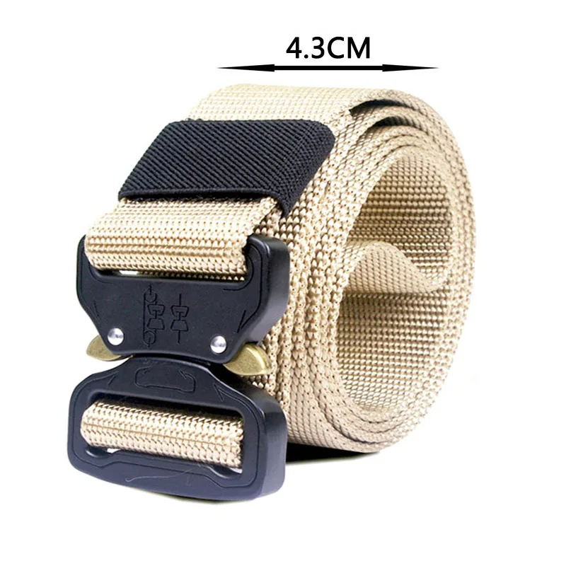 Khaki 4.3cm Военный тактический ремень армейский нейлоновый ремень с металлической пряжкой Для Мужчин Cinturon сверхмощный ремень для широкой талии охотничьи тренировочные аксессуары Cinto - Color: Khaki 4.3cm
