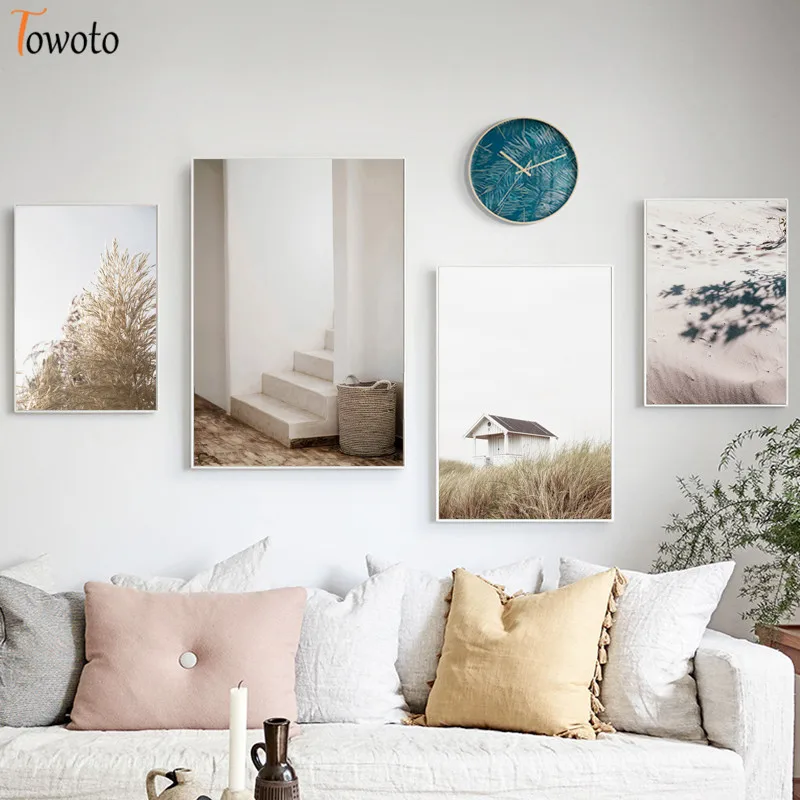 Скандинавский постер природы нейтральный синий бежевый пейзаж с принтом Картина