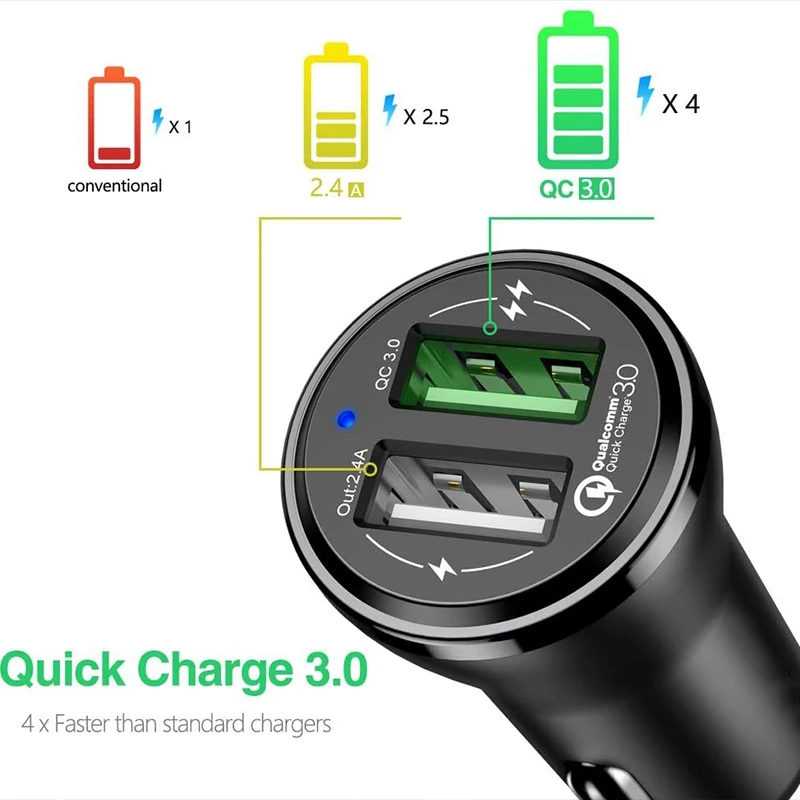 Автомобильное зарядное устройство Quick Charge 3 0 два usb порта адаптер для быстрой