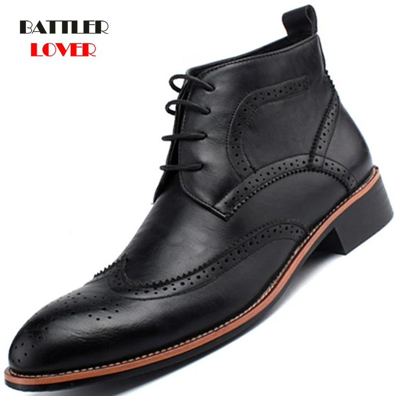 

Men's Genuine Leather Boots 2021 New British Style Fashion Martin Boot for Male Casual Brogue Punk Design Ankle Botas Moto Biker