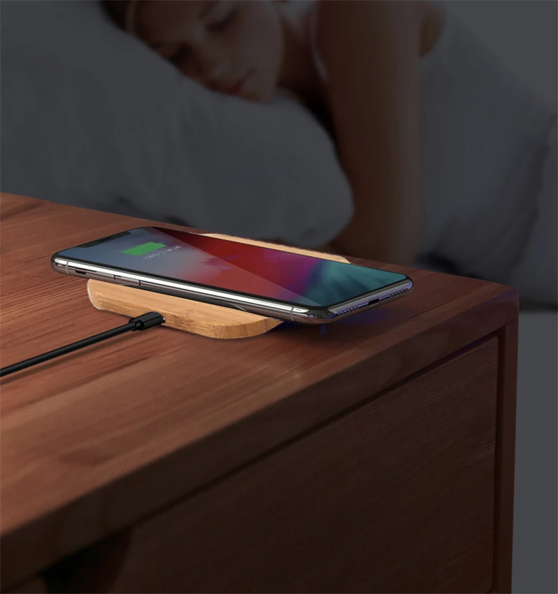 Беспроводное зарядное устройство Qi Slim Wood для iPhone X/XS Max XR 7 8 Plus Xiaomi Samsung S8 S9 S7 Note