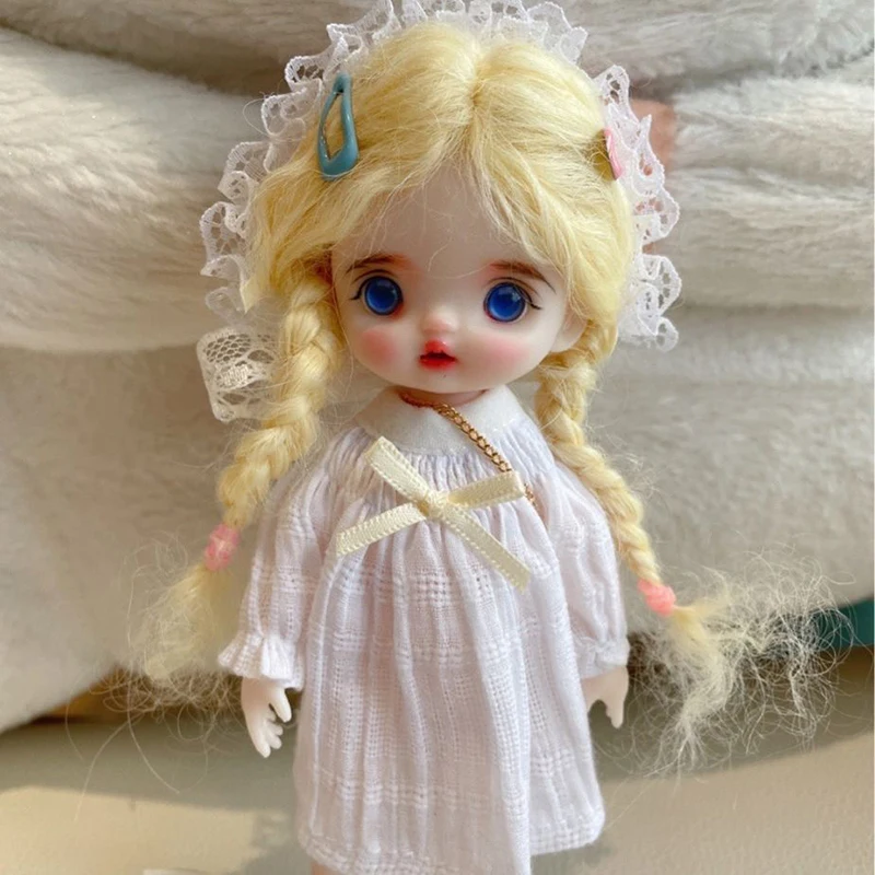 

1/8 BJD Doll 16cm Height Girl Dolls with Blue Eyes Replaceable Dress Wigs Shoes Full Set Outfit