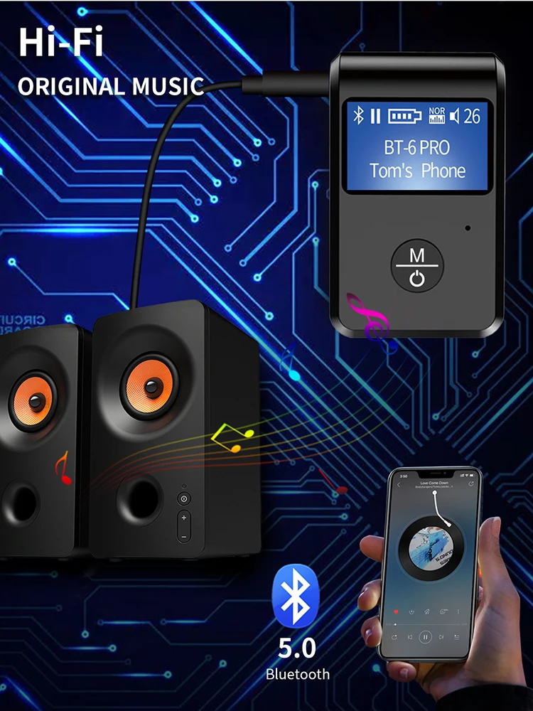 

Bluetooth 5.0 Receiver Wireless Aux Audio Adapter With Battery Display Screen CVC Noise Cancellation Handsfree Car Kit