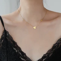 yun ruo not fade 18 k gold airplane star pendant necklace choker fashion sexy titanium stainless steel jewelry woman accessory