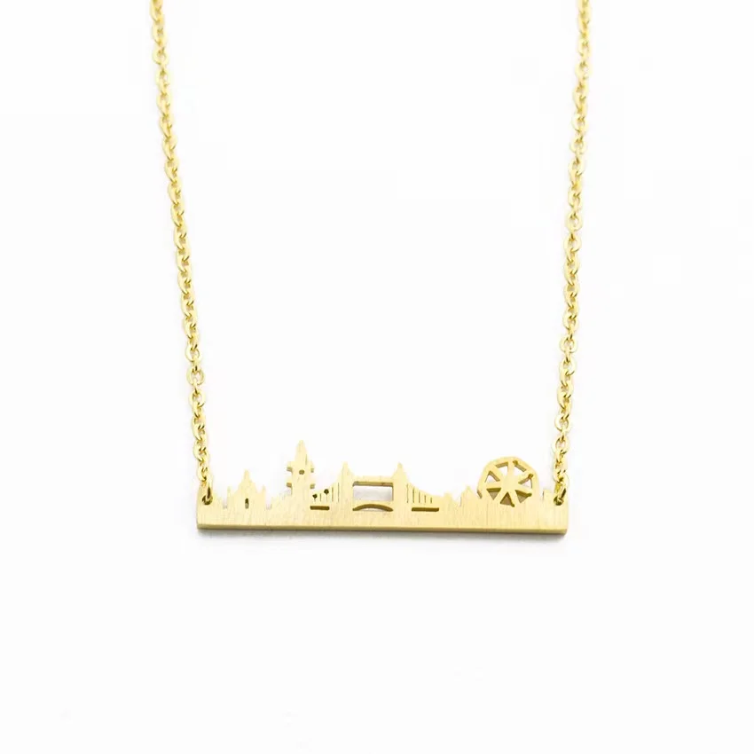 

HUHUI Customized City Skyline Necklace Personalized Town Model Pendant Stainless Steel Jewelry For Women Unisex Anniversary Gift